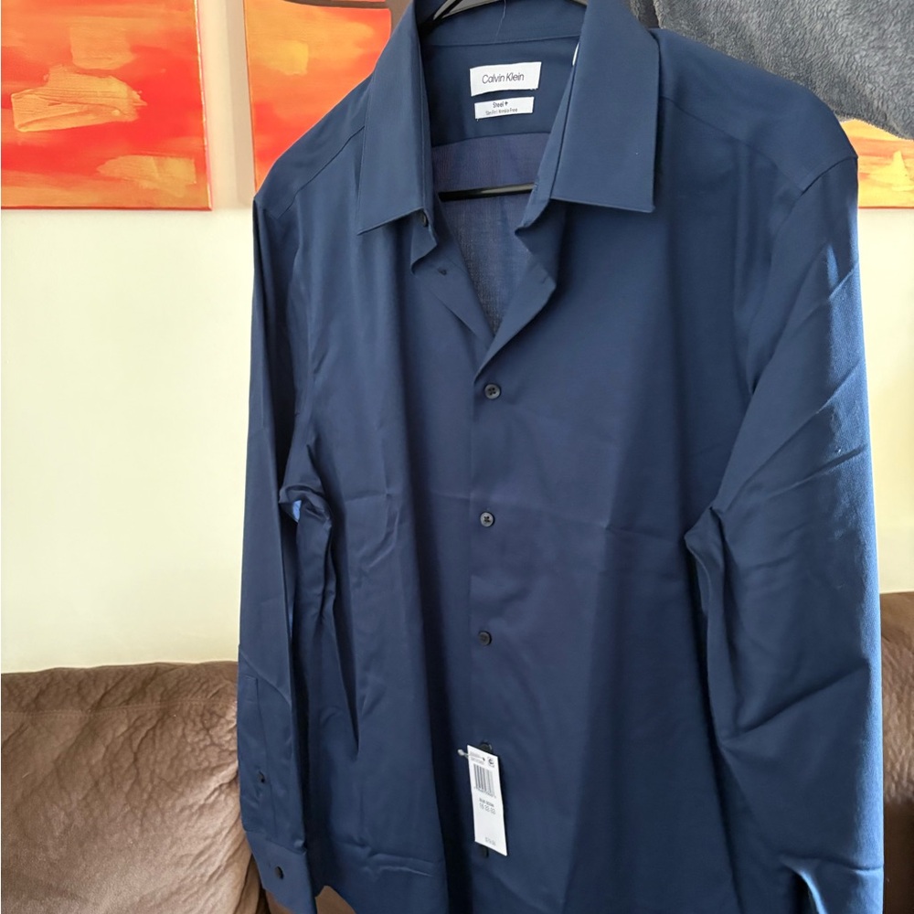 NWT! Calvin Klein Navy Blue Dress Shirt